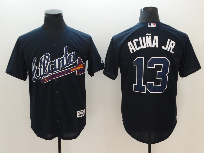 Men Atlanta Braves 13 Acuna JR Blue Game MLB Jerseys